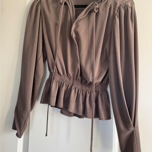 Rebecca Taylor Brown Smocked Peplum Blouse